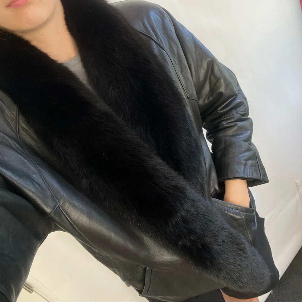 Andrew Marc Vintage Leather Jacket with Fur M - Picture 10 of 11